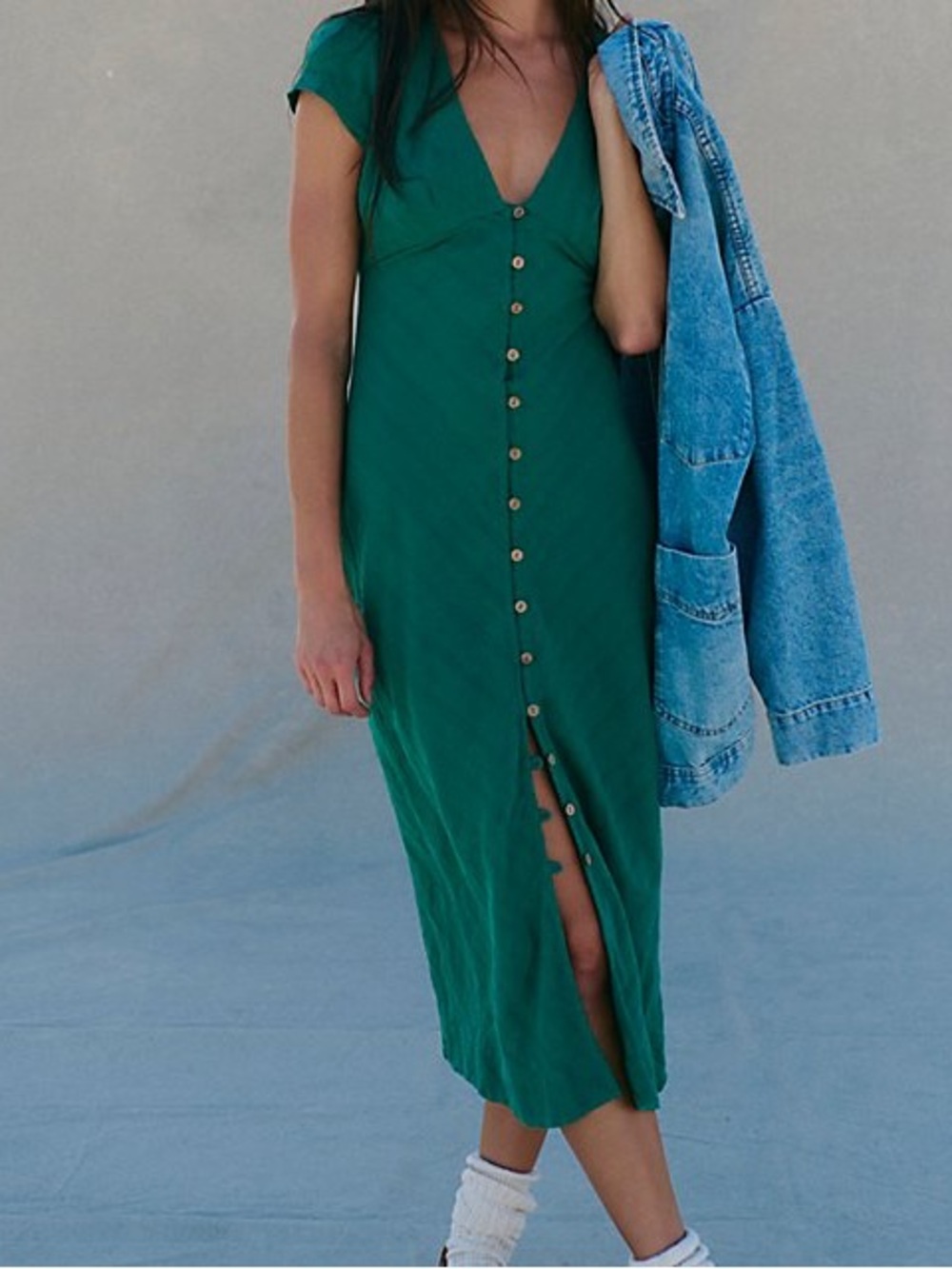 Free People "New in Town" midi dress bright kelly green NWT size M